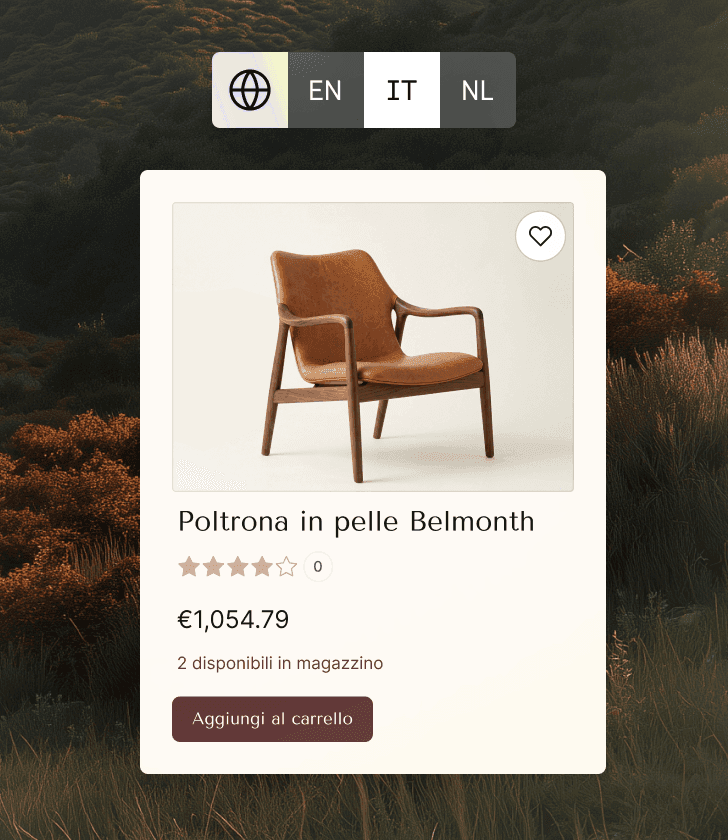 Poltrona in pelle Belmonth brown leather armchair with wooden frame.