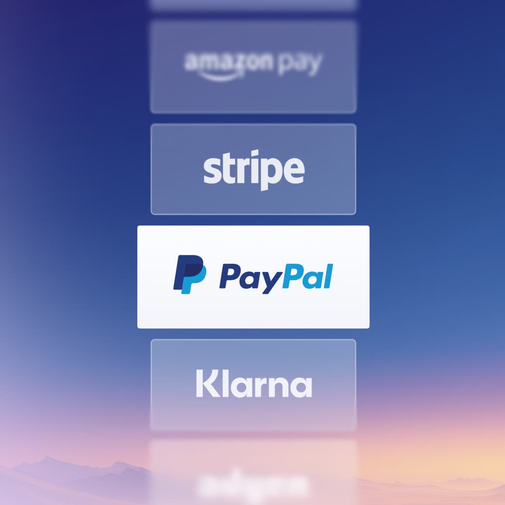 Vertical stack of popular e-commerce payment gateways highlighting the PayPal logo in the center.