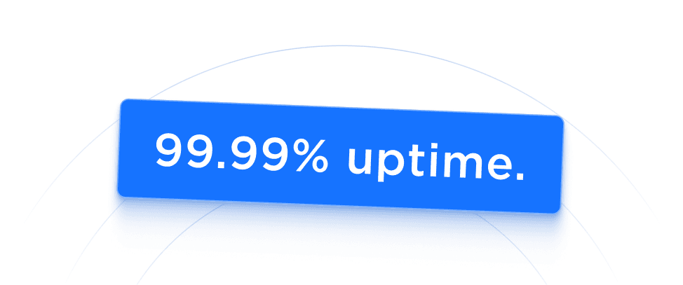 Blue graphic badge stating 99.99% uptime for website reliability.